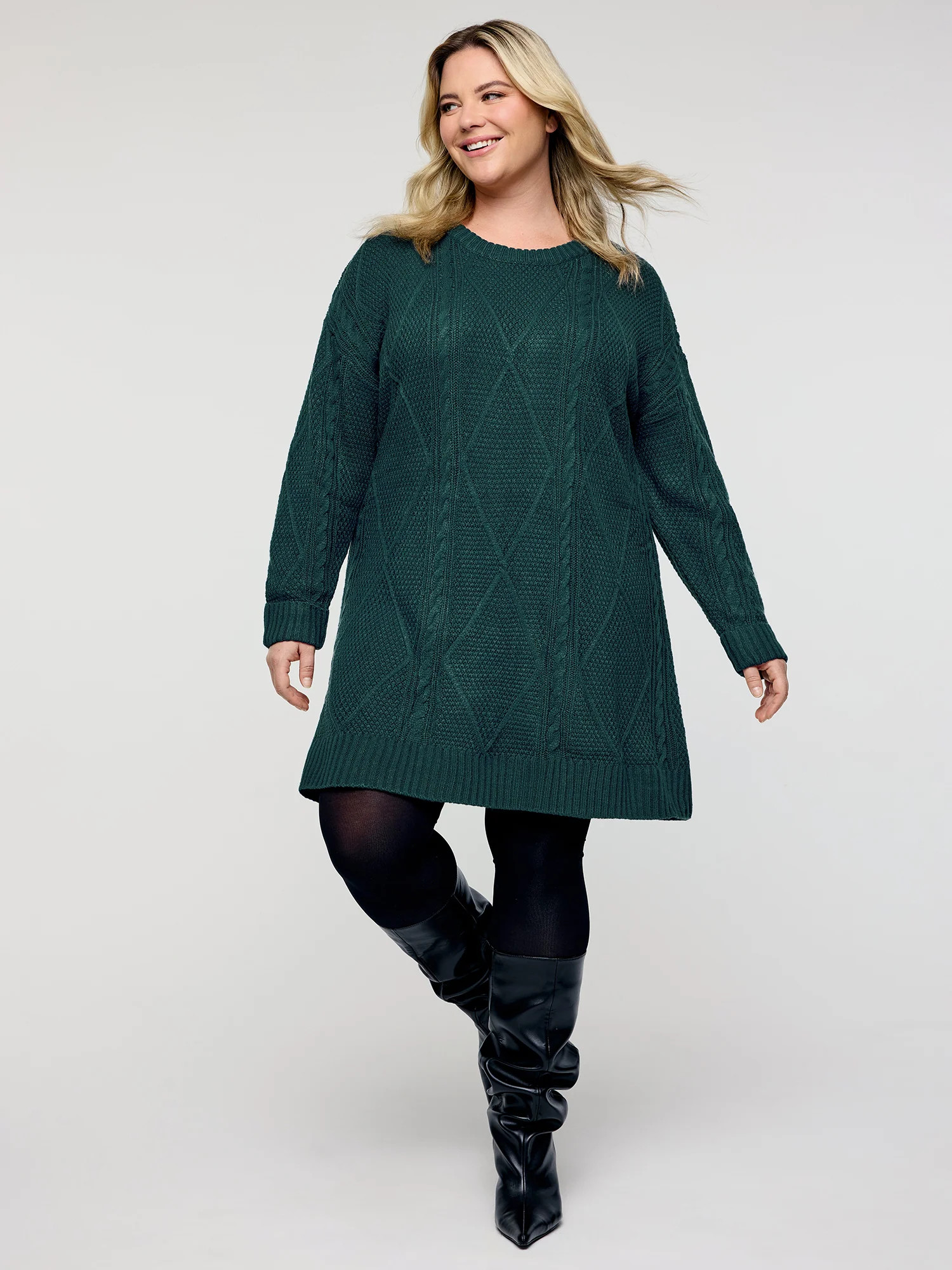 Twisted Pattern Textured Midi Sweater Dress | Bloomchic