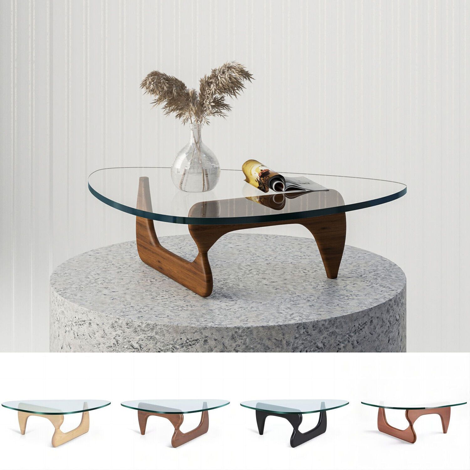 Modern Coffee Table Noguchi Walnut Wood Base 0.78" Tempered Glass Cocktail Table  | eBay | eBay US