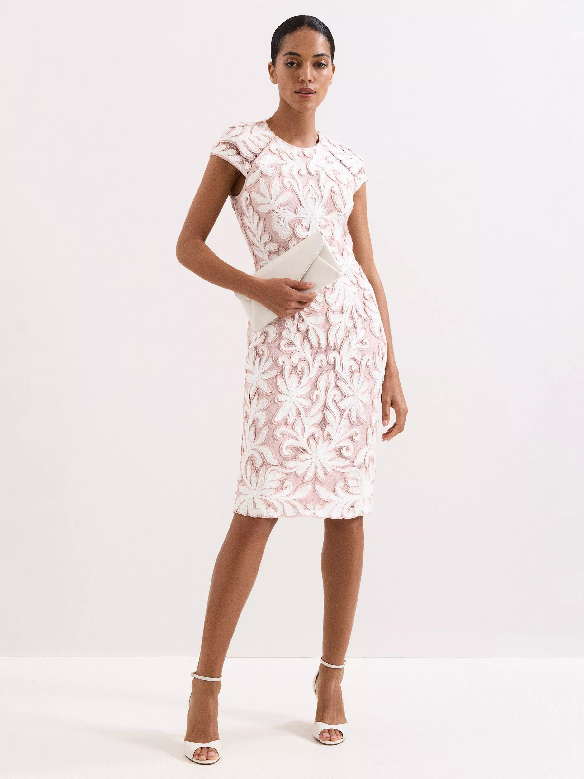 Phase Eight Petite Karima Tapework Dress, Pale Pink | John Lewis (UK)