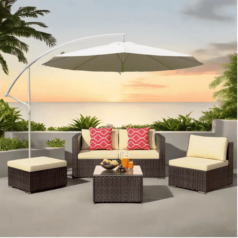 Patio Furniture Set Clearance, 5 Pieces Sectional Outdoor Sofa Chairs, All Weather PE Garden Wick... | Walmart (US)