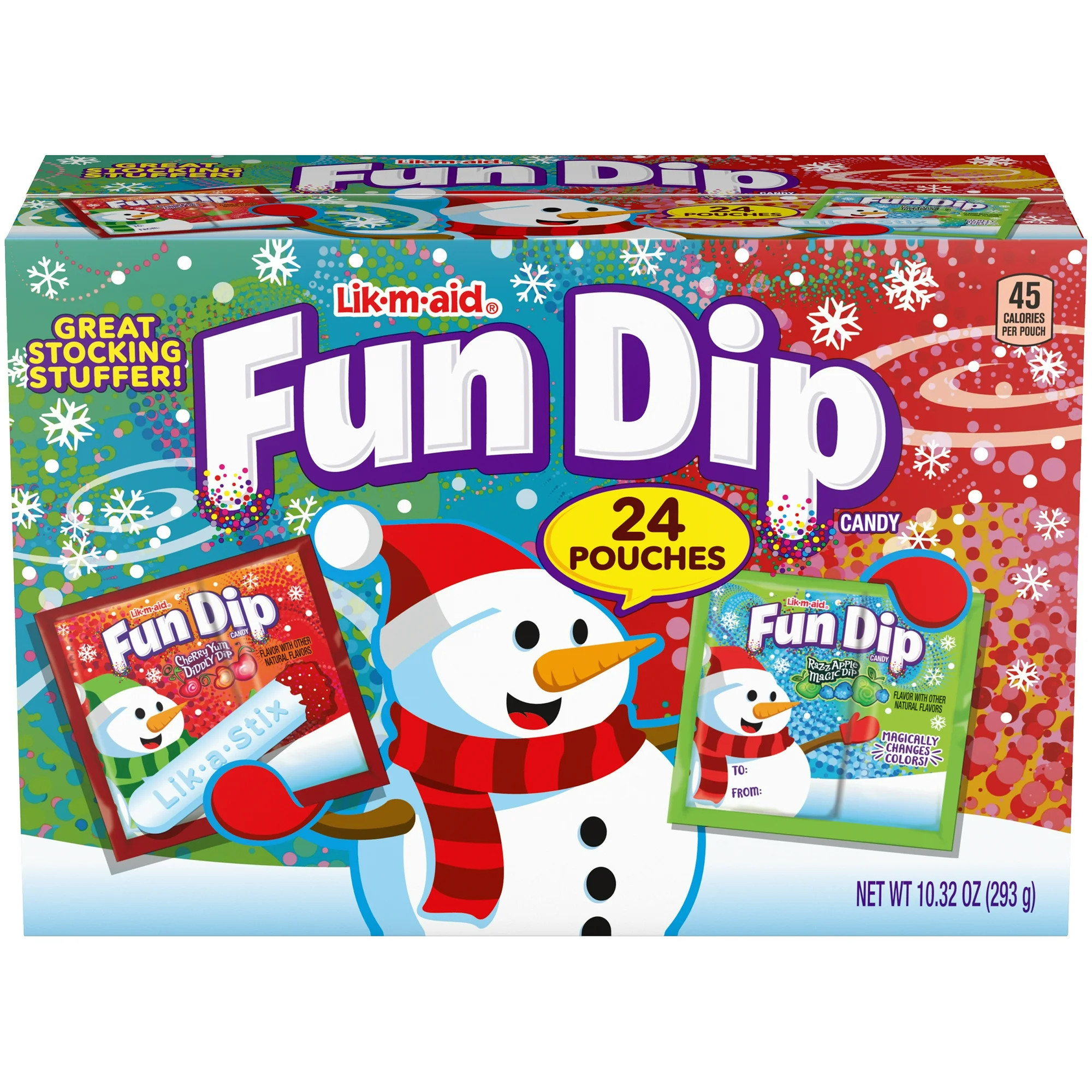 Lik-m-aid Fun Dip Holiday Assorted Candy Powder and Stick, Christmas Candy, 10.32 oz, 24 Count Po... | Walmart (US)
