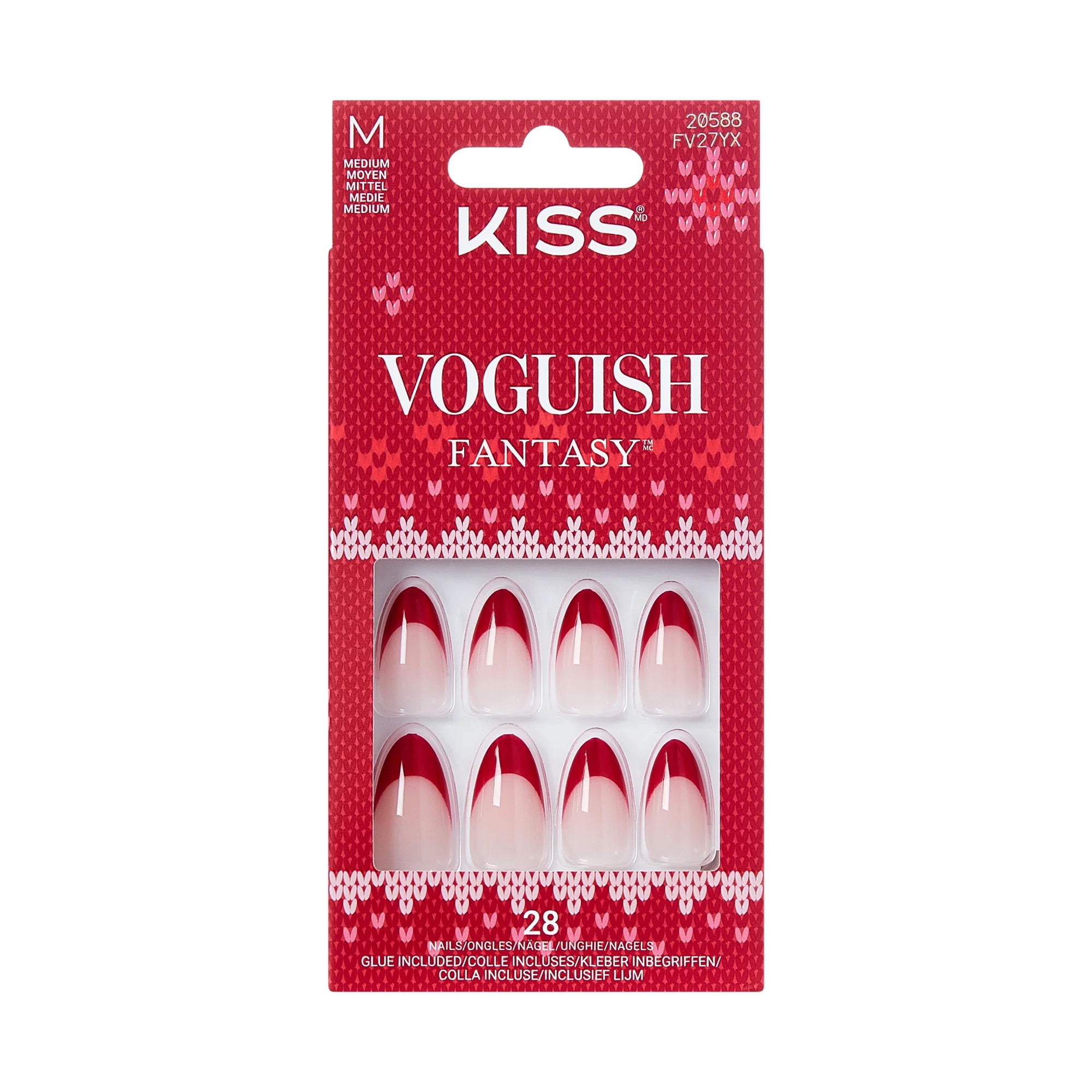 KISS Voguish Fantasy Holiday Press On Nails Almond, ‘Little Elves’, Red, Medium, 28 Count | Walmart (US)