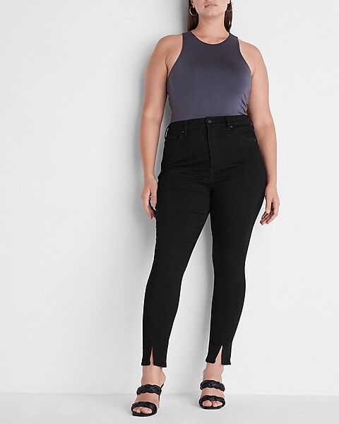 Super High Waisted Black Ankle Vent Skinny Jeans | Express