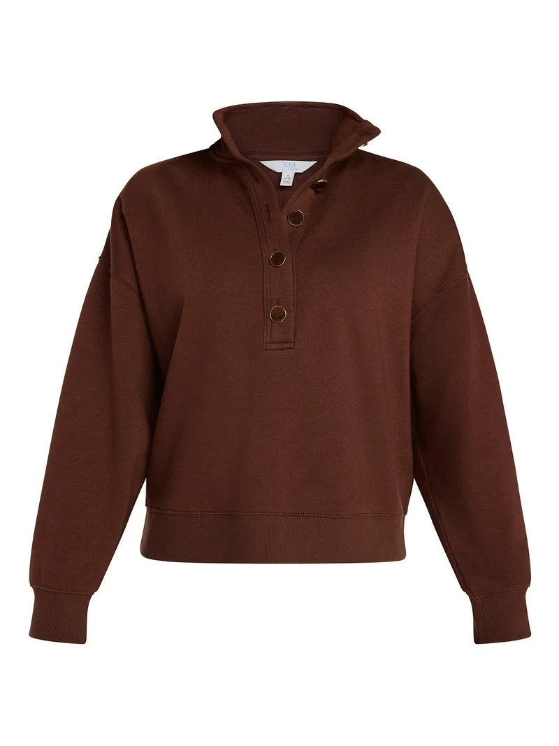 Time and Tru Women's Quarter Button Fleece Top with Long Sleeves, Size XS-XXXL | Walmart (US)