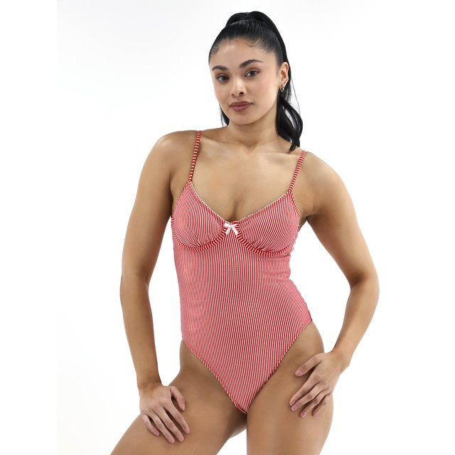 No Boundaries Women's Picot Neckline One Piece Swimsuit, Sizes XXS-XL - Walmart.com | Walmart (US)