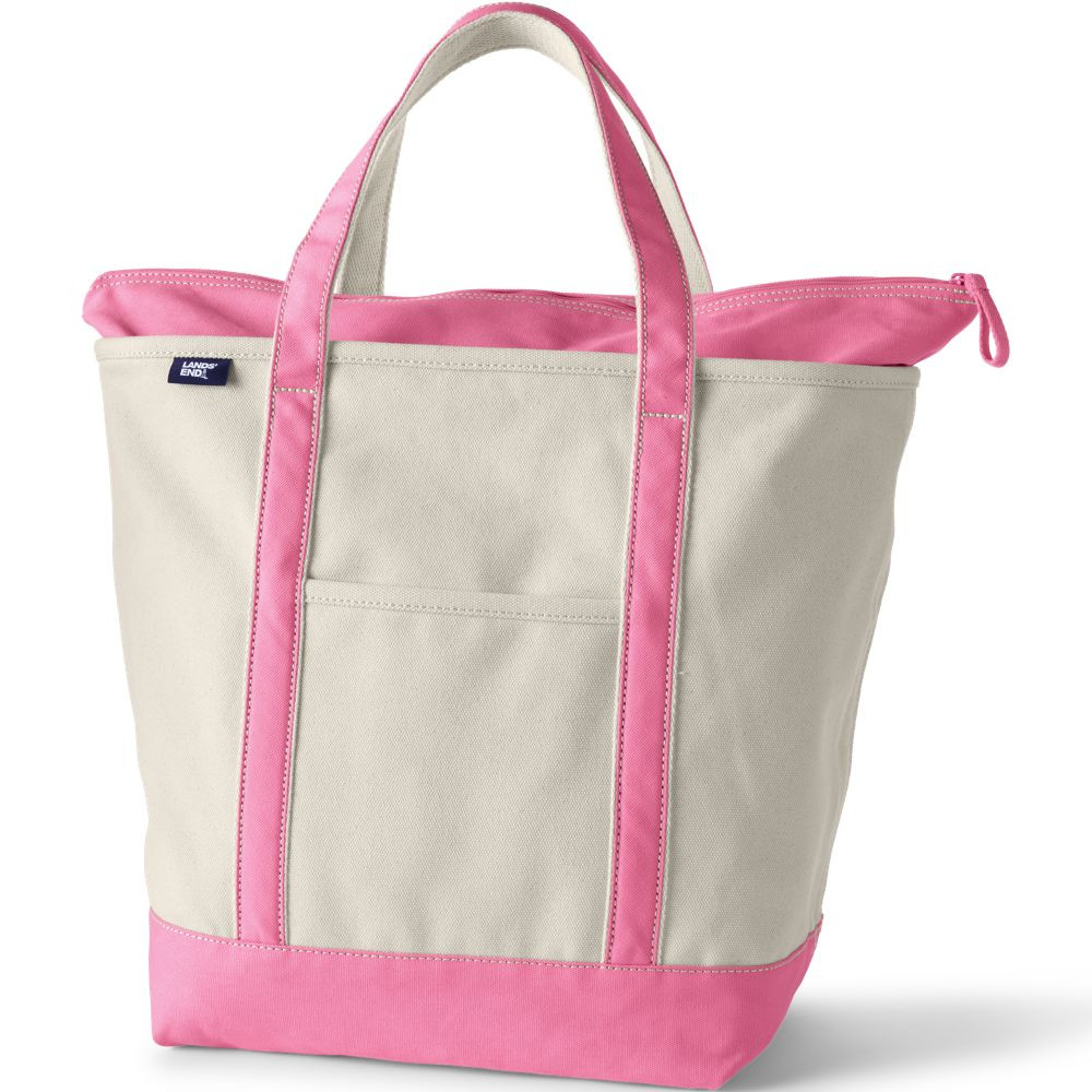 Natural Zip Top Canvas Tote Bag - Natural/Fresh Pink - One Size | Lands' End Business Outfitters