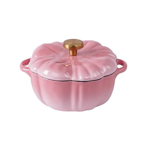 Enameled Cast Iron Dutch Oven with Lid, 1.32 qt Cute Halloween Decor Pumpkin Pot, Covered Dutch Oven Stockpot Baking Dish, Pumpkin Casserole for Fall Thanksgiving Decor, Oven & Stove Safe (Pink) | Amazon (US)