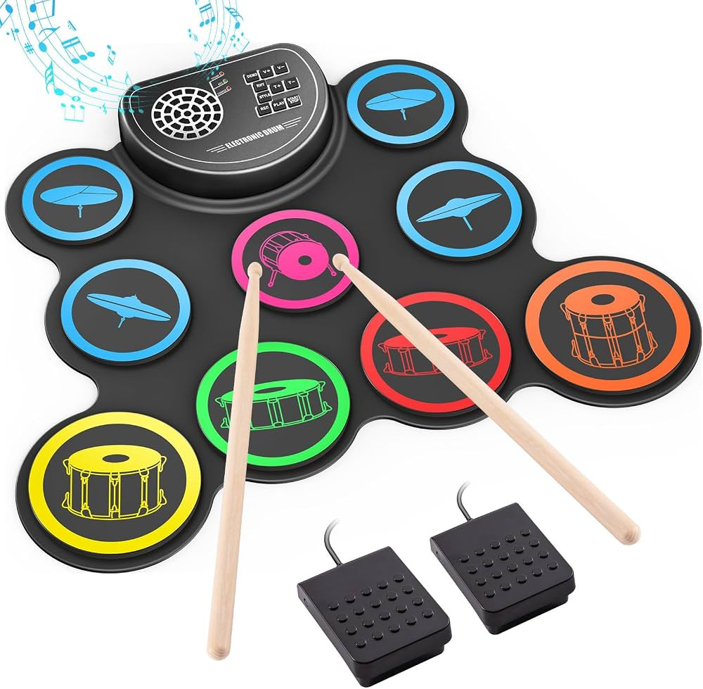 Electronic Drum Set, 9-Drum Practice Pad with Headphone Jack, Roll-up Drum Kit Machine with Built... | Amazon (US)