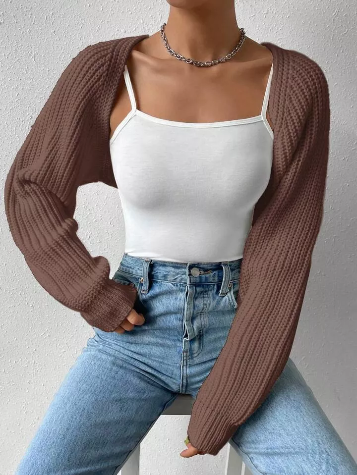 SHEIN EZwear Ribbed Drop Shoulder Crop Top