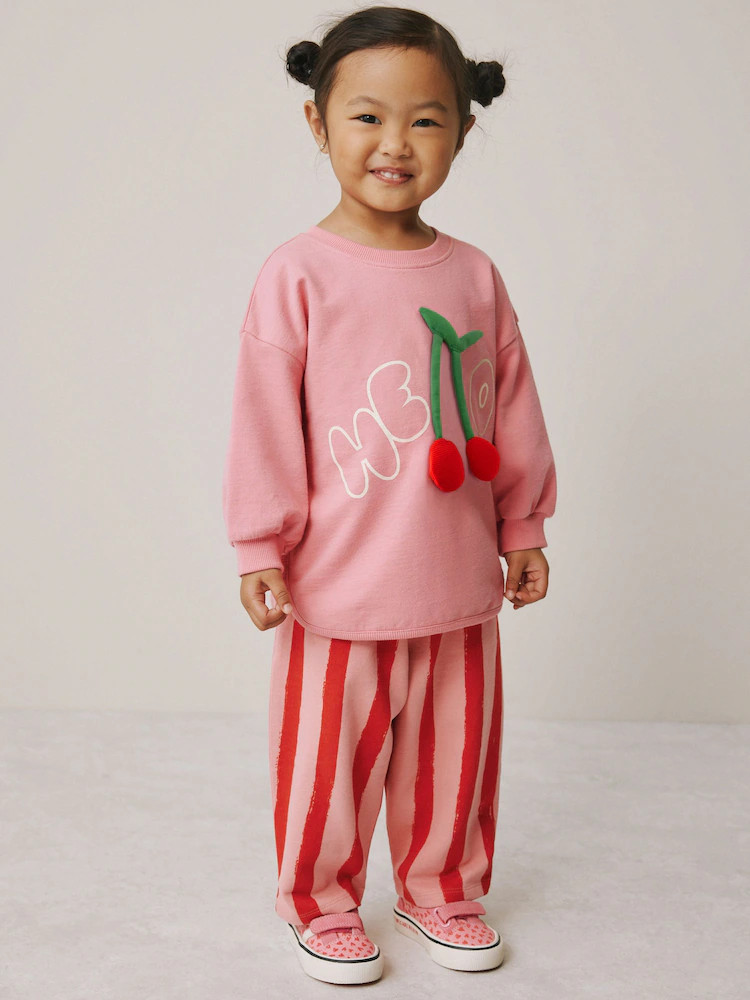 Pink Padded Cherry Long Sleeve Top and Barrel Trousers Set (3mths-7yrs) | Next US