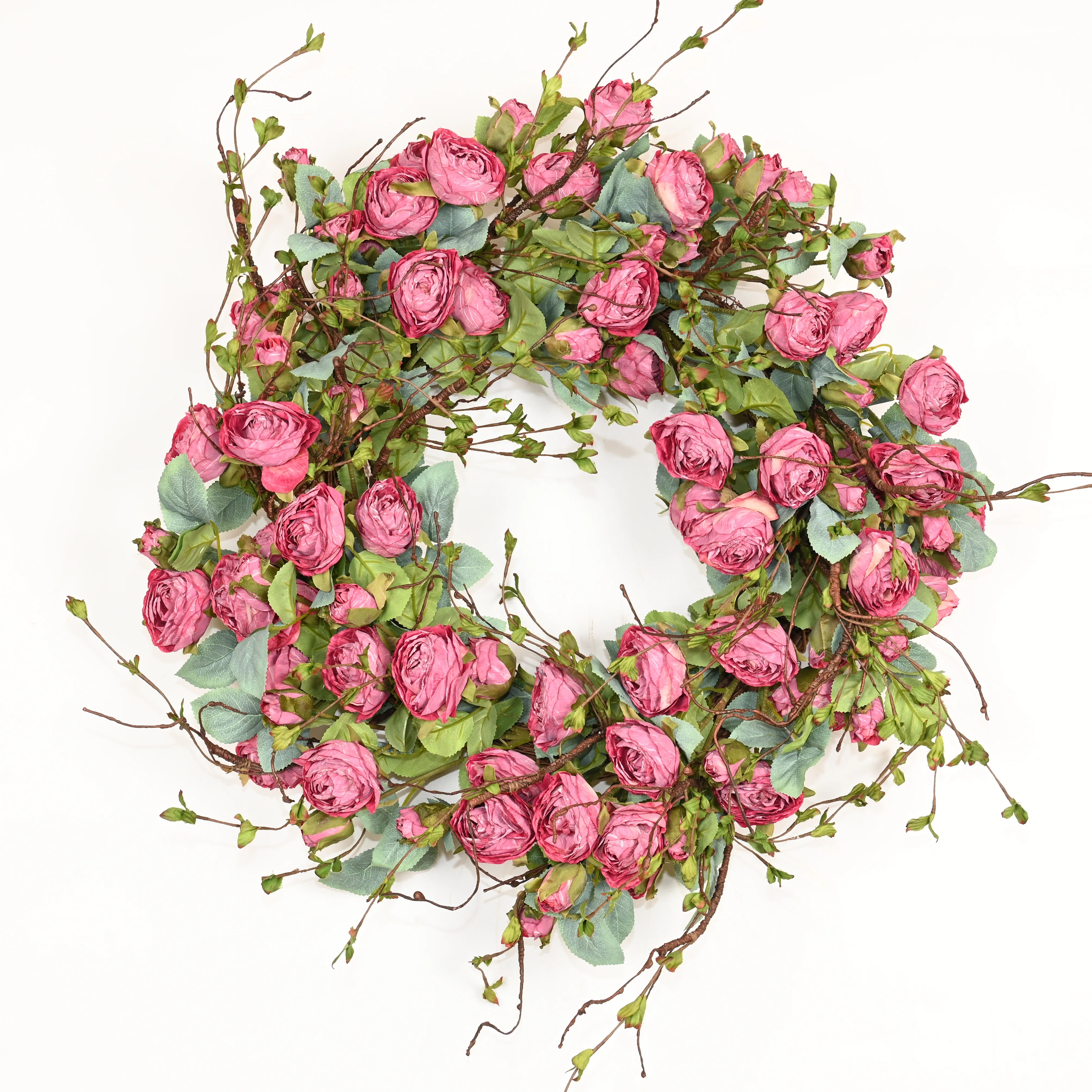 26" Large Artificial Farmhouse Spring Summer Blossom Cluster Greenery Foliage Twig Rose Floral Wr... | Wayfair North America