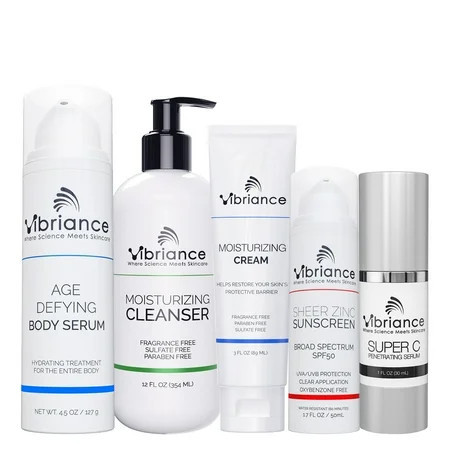 Vibriance Premium Skincare Bundle | Super C All-in-One Serum Face Cleanser Moisturizing Cream Sheer Zinc Sunscreen SPF 50 Age Defying Body Creme - Heal Hydrate Protect Rejuvenate | Walmart (US)