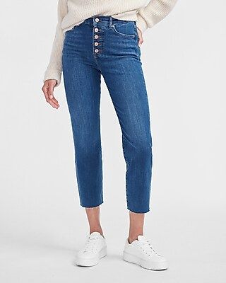 Super High Waisted 4-Way Hyper Stretch Straight Button Fly Jeans | Express