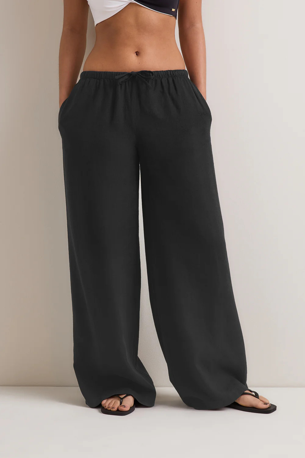 Soft Linen Drawstring Trouser - Shadow Black | TALA (UK)