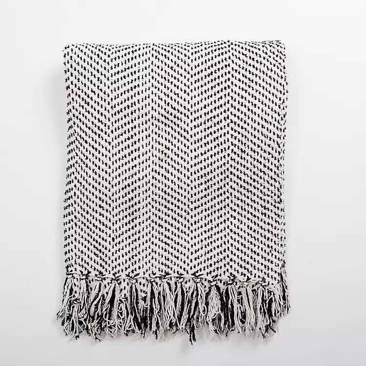 Black Dotted Herringbone Chenille Throw | Kirkland's Home