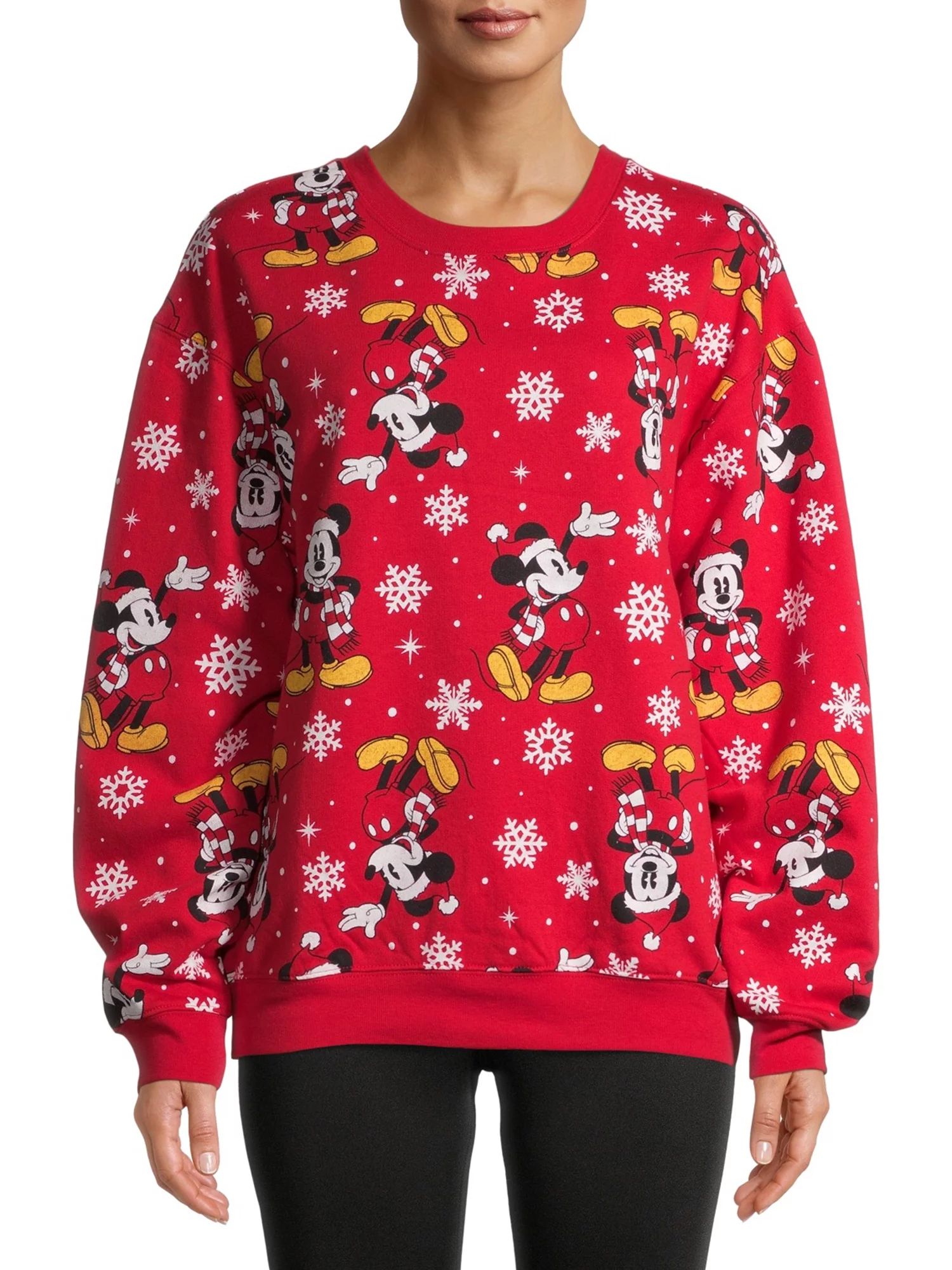 Mickey Mouse Juniors Printed Snowflake Holiday Sweatshirt - Walmart.com | Walmart (US)