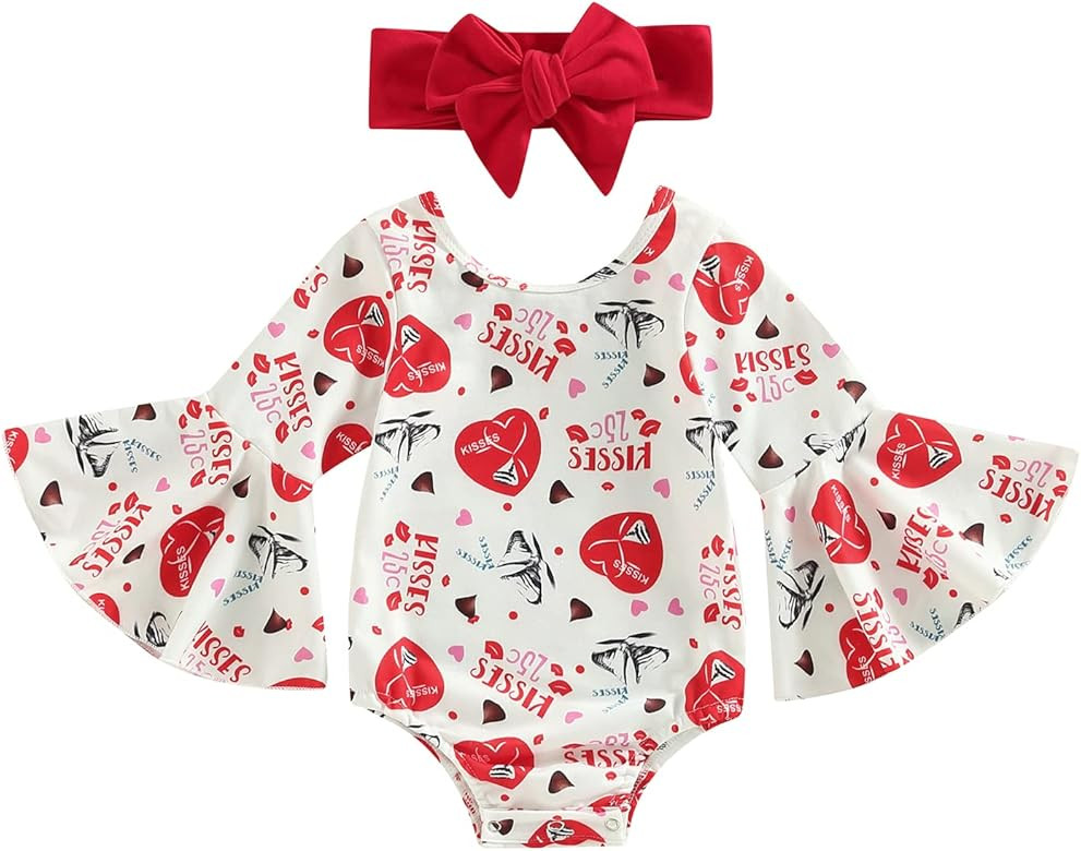 Lamuusaa Newborn Baby Girl Romper Flare Long Sleeve Cow Print Bodysuit One Piece Jumpsuit Headban... | Amazon (US)