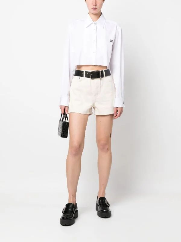 Miu Miu Cropped long-sleeve Shirt - Farfetch | Farfetch Global