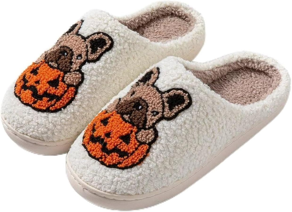 Halloween Pumpkin Slippers For Women Men, Memory Foam House Slippers Soft Plush Bedroom Indoor Ou... | Amazon (US)