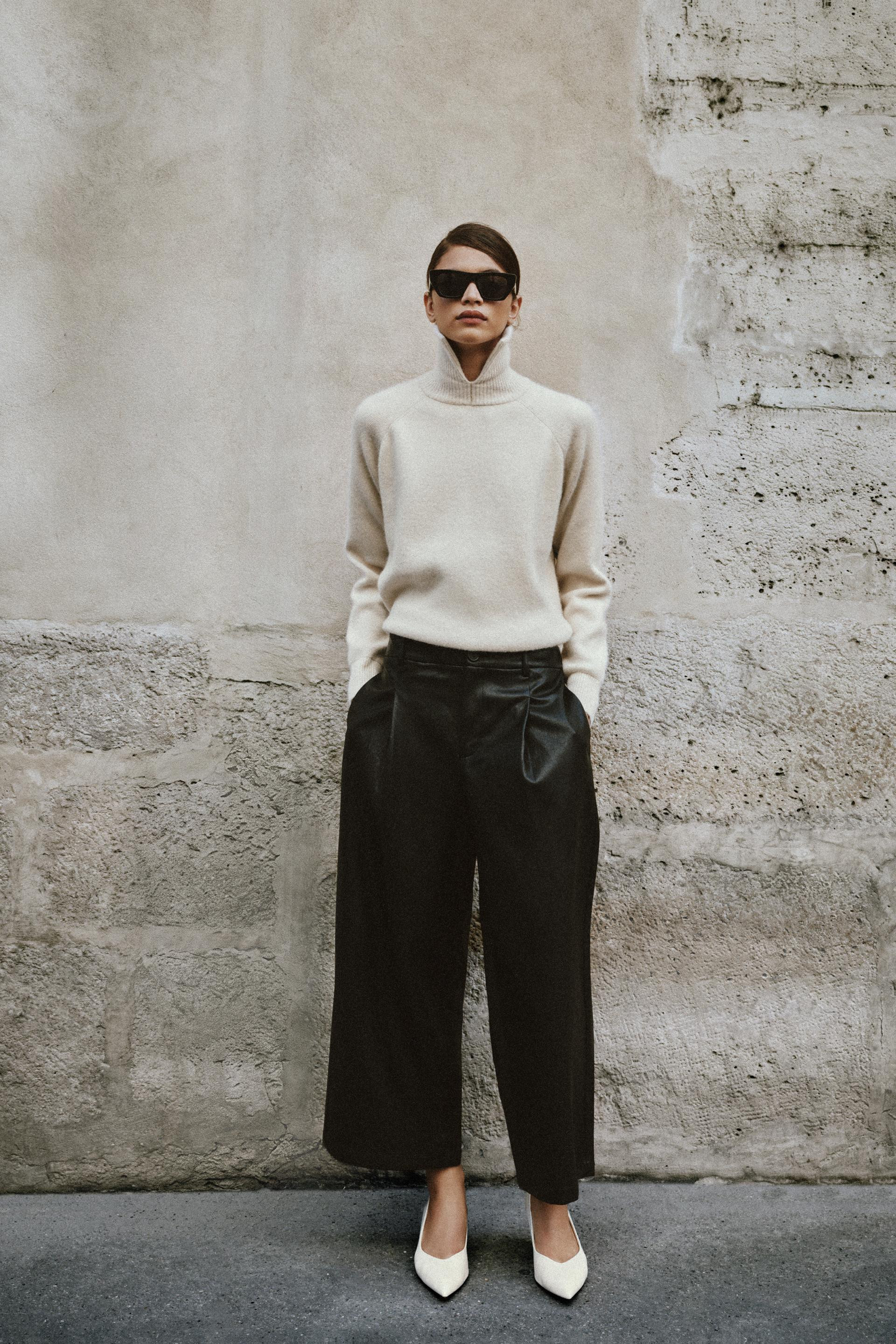 FAUX LEATHER PLEATED CULOTTE PANTS | Zara US