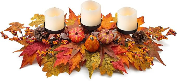 Thanksgiving Centerpiece Fall Table Decorations, Artificial Gourd, Pumpkins, Pine Cones, Maple Le... | Amazon (US)