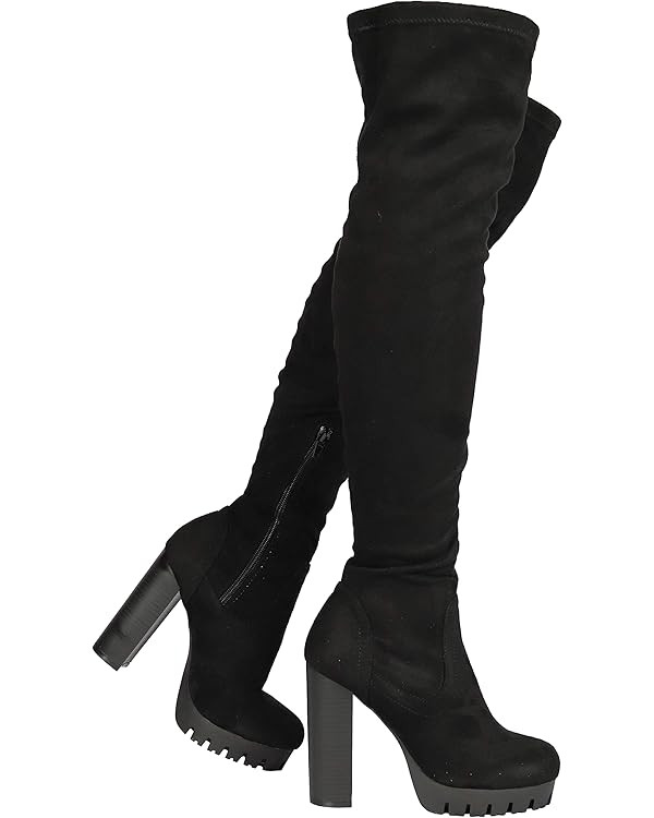 Wild Diva Vivica-10 Women Round Toe Low Heel Knee High Boots Chunky Platform Heel Classics Zipper... | Amazon (US)