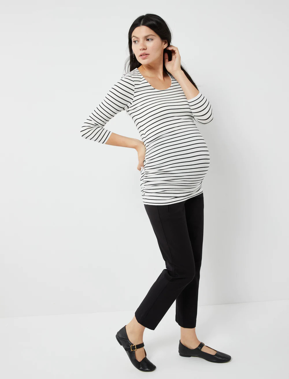Side Ruched 3/4 Sleeve Maternity T Shirt | Motherhood Maternity