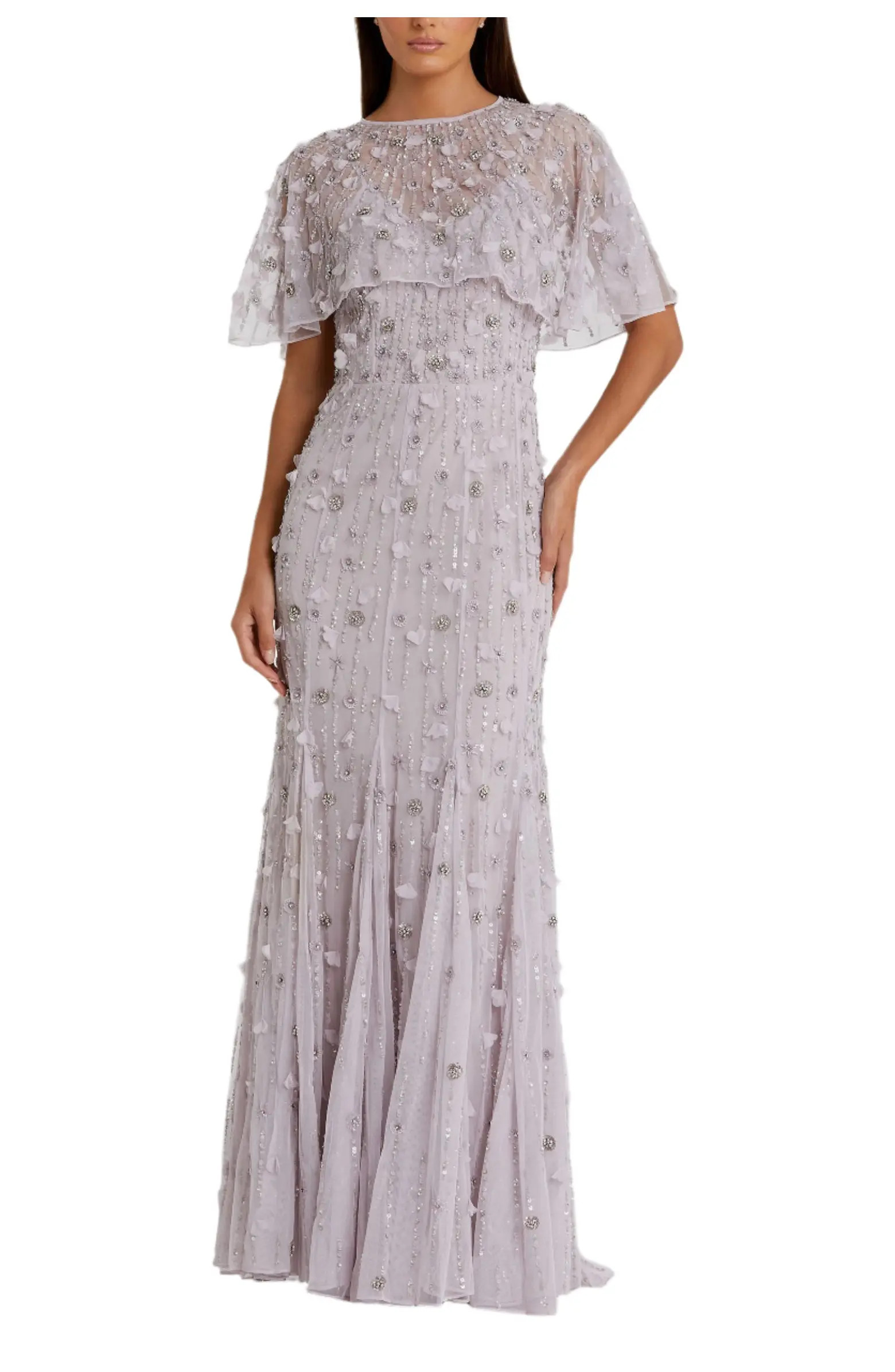 Women's Embellished Illusion Cape Sleeve Trumpet Gown | Nordstrom