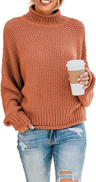 Sweezarmo Womens Turtleneck Loose Sweaters Solid Color Oversized Sweater Casual Long Sleeve Pullo... | Amazon (CA)