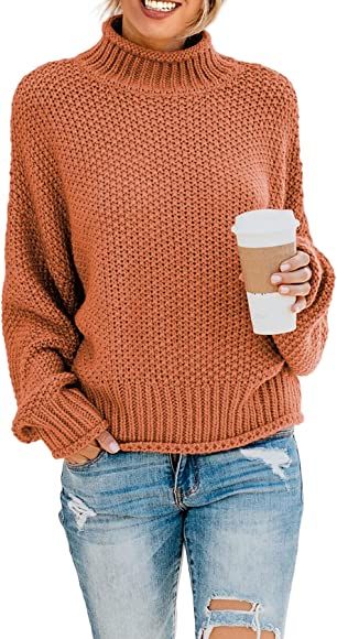 Sweezarmo Womens Turtleneck Loose Sweaters Solid Color Oversized Sweater Casual Long Sleeve Pullo... | Amazon (CA)