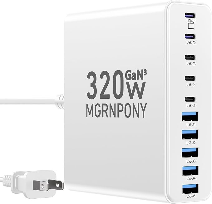 320W USB C Charger Block, MGRNPONY 10-Port GaN USB C Charging Station White | Amazon (US)