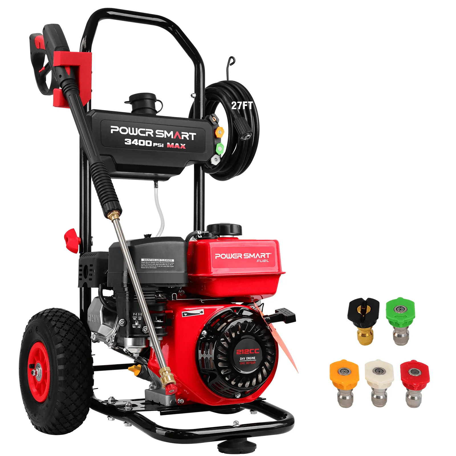 PowerSmart 3400PSI Gas Pressure Washer, 212cc Engine 2.5GPM 5 Quick-Adjustable Nozzles for Garden... | Walmart (US)