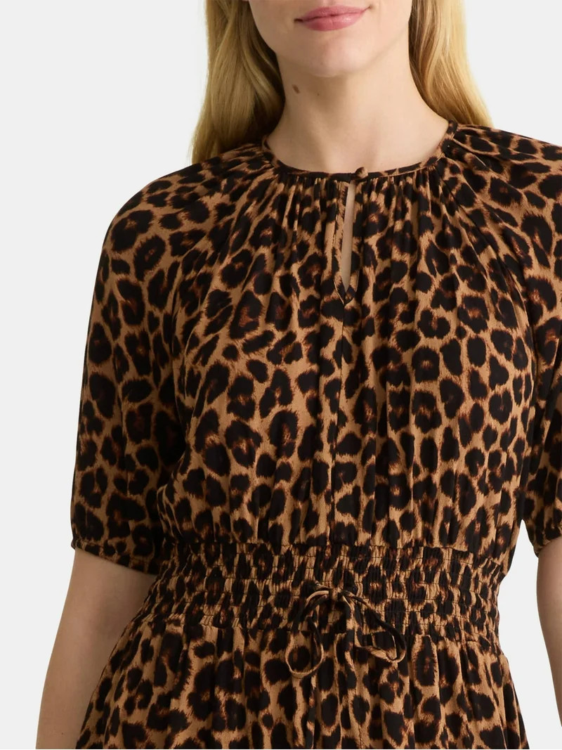 Time And Tru Women's Tiered Smocked Waist Midi Dress with Short Sleeves, Sizes XS-XXXL | Walmart (US)