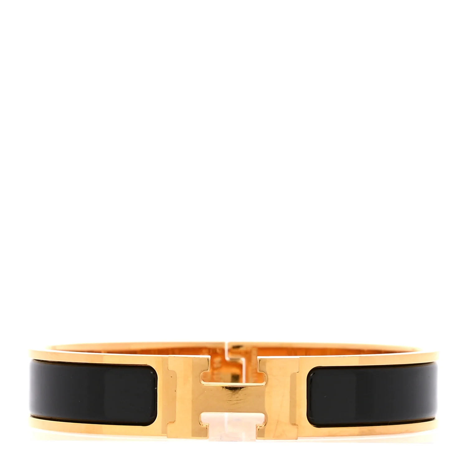 Enamel Narrow Clic Clac H Bracelet GM Black | FASHIONPHILE (US)