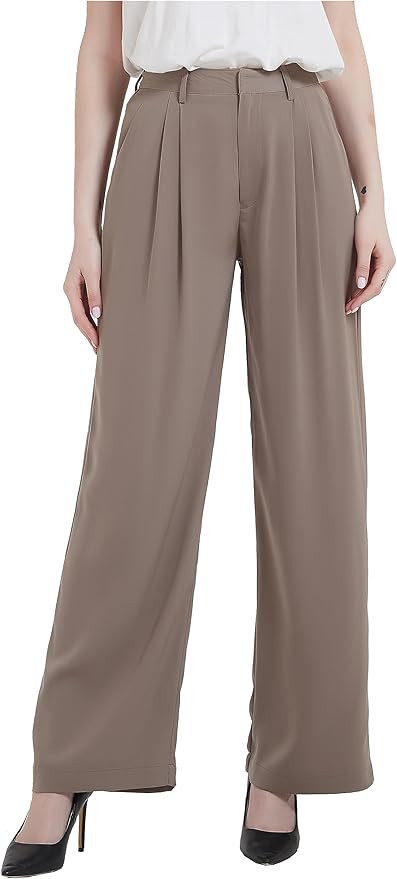Tronjori Women High Waist Casual Straight Leg Long Dress Pants Wide Leg Trousers Regular Waistban... | Amazon (US)