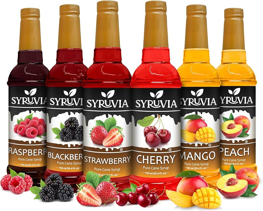 Syruvia Summer Fruit Syrup Variety Pack – Strawberry, Blackberry, Raspberry, Cherry, Mango & Pe... | Amazon (US)