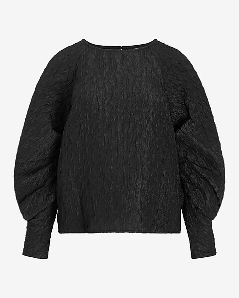 Textured Jacquard Puff Sleeve Top | Express