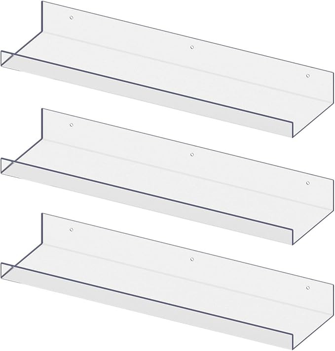 RLAVBL 3 Pack Acrylic Shelves, 15" Floating Wall Shelves for Bedroom, Living Room, Bathroom, Kitc... | Amazon (US)