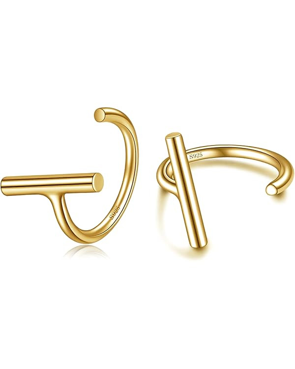 CHIC & ARTSY Half Hoops Earrings 925 Sterling Silver Small Huggie Hoop Earrings Ball, Bar, Star, ... | Amazon (US)