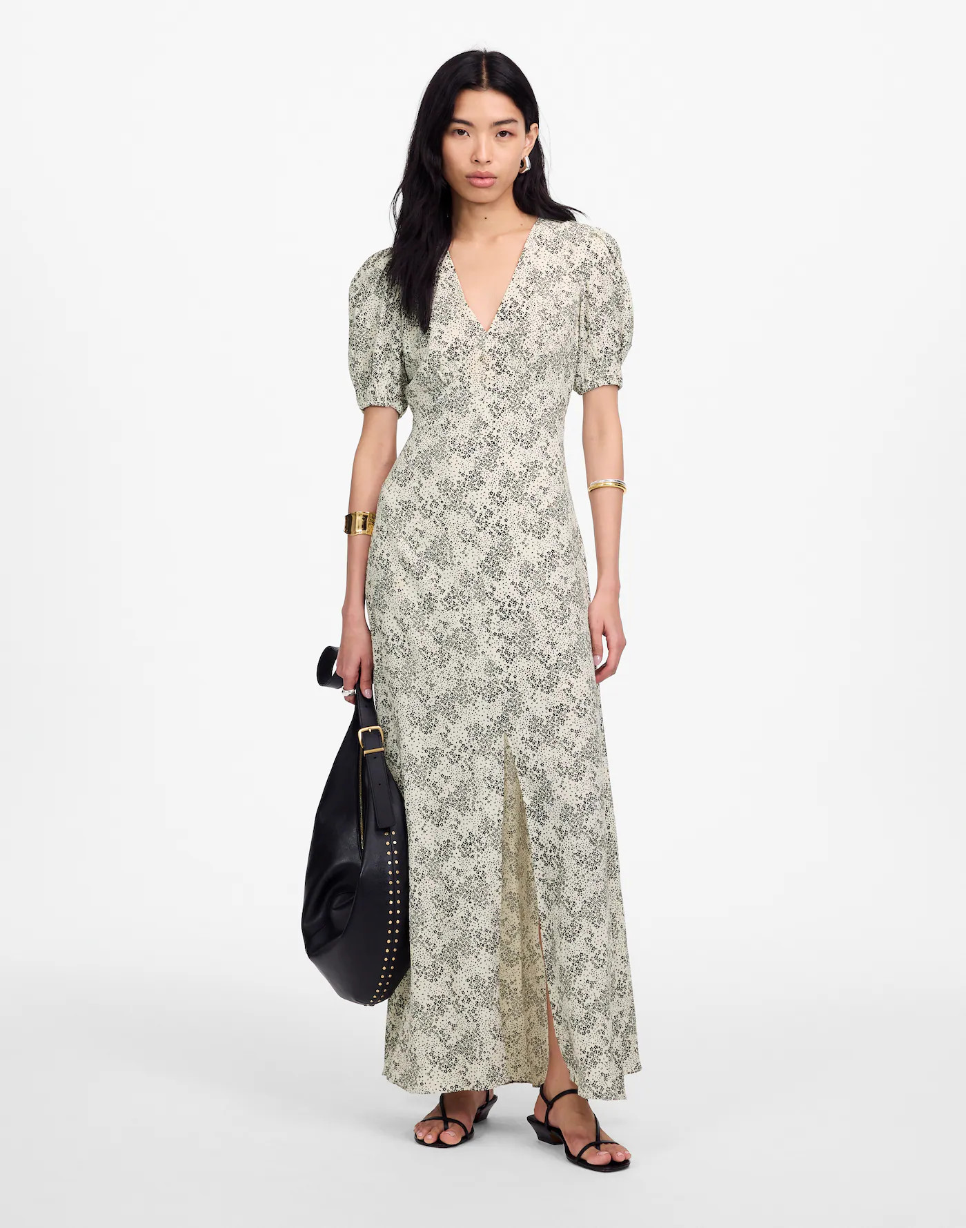 Puff-Sleeve V-Neck Midi Dress in Floral | Madewell | Madewell