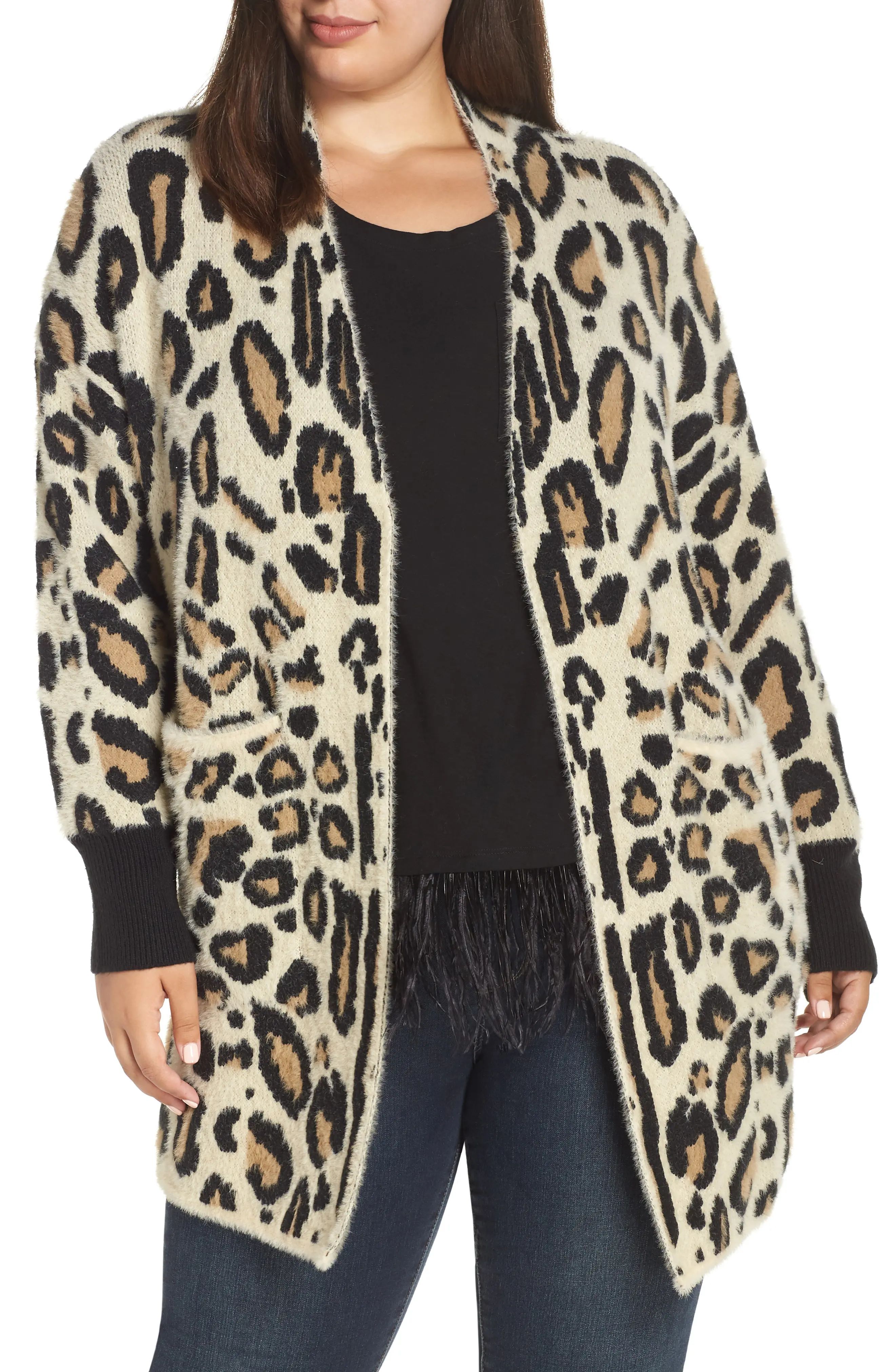 Plus Size Women's Vince Camuto Cheetah Print Long Cardigan | Nordstrom
