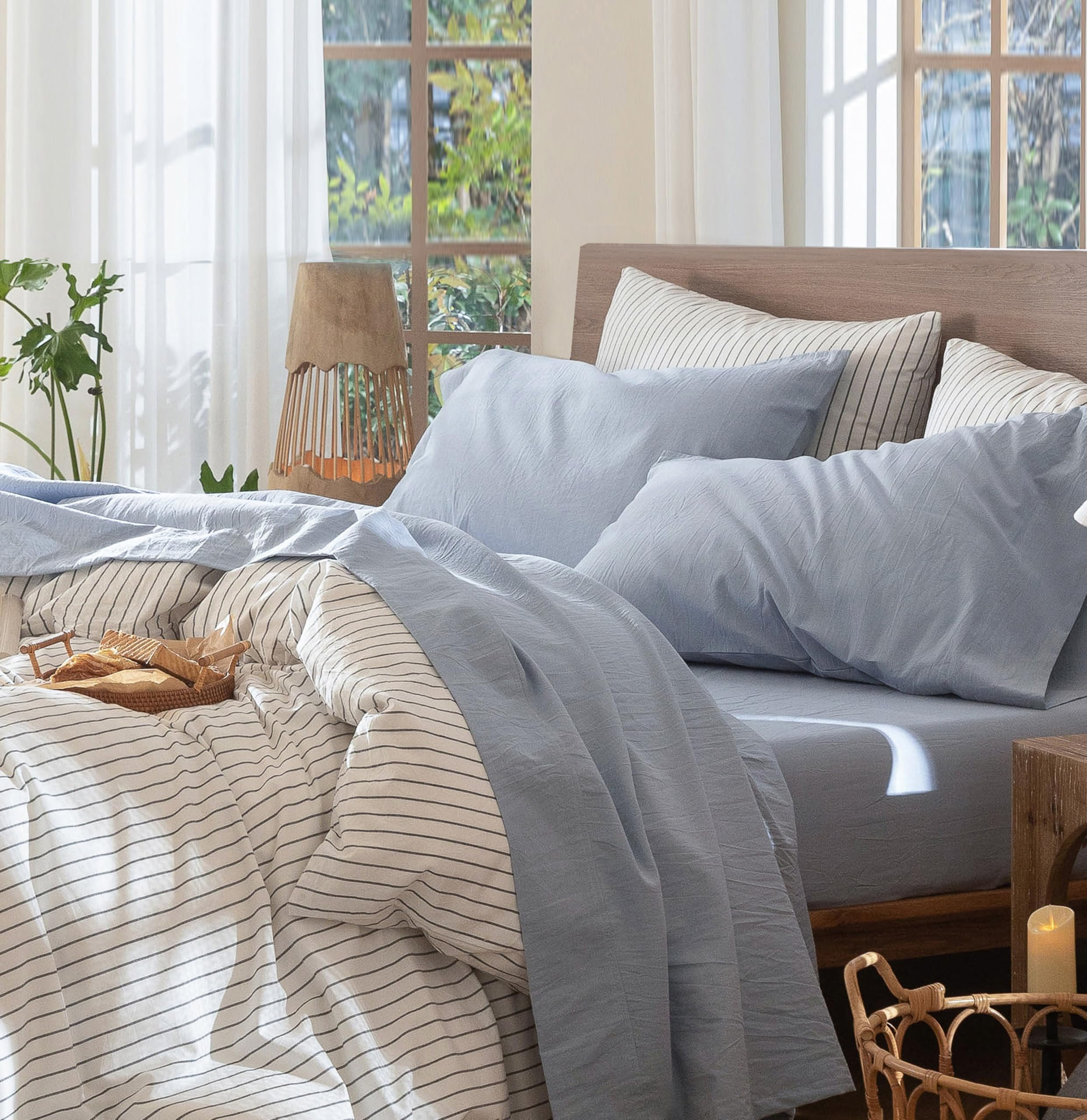 MooMee Bedding Sheet Set 100% Washed Cotton Linen Like Textured Breathable Durable Soft Comfy (He... | Amazon (US)