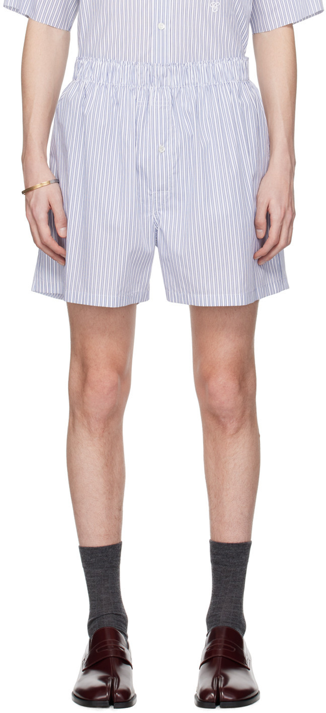 Maison Margiela Blue & White Striped Shorts | SSENSE