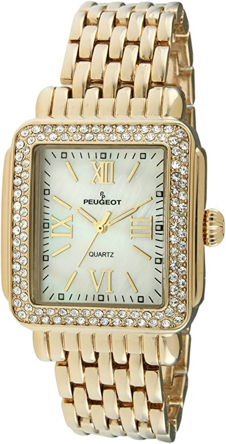 Peugeot Women Rectangle Dress Watch with Crystal Decorated Bezel, Roman Numerals and Bracelet | Amazon (US)