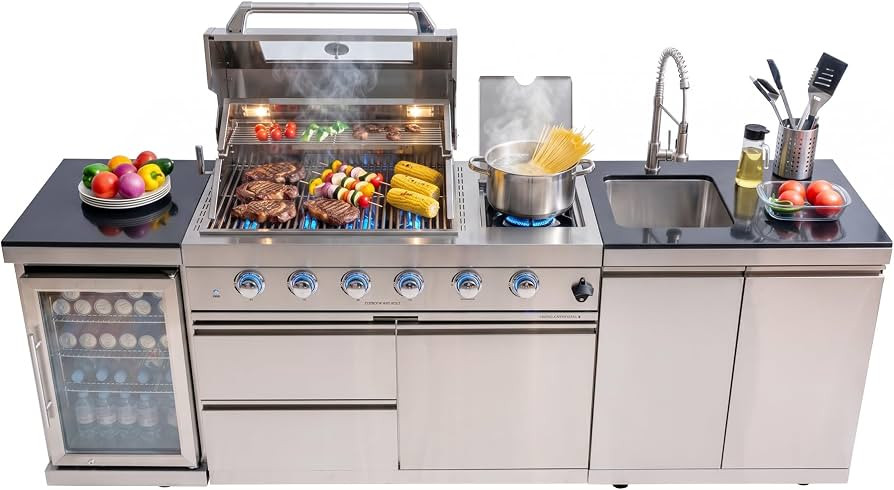 Outdoor Kitchen Island Barbecue Grill with Refrigerator & Rotisserie, Heavy-Duty Stainless Steel ... | Amazon (US)