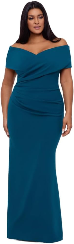 Betsy & Adam Women's Plus Size Long Off The Shoulder Scuba Crepe Dress | Amazon (US)