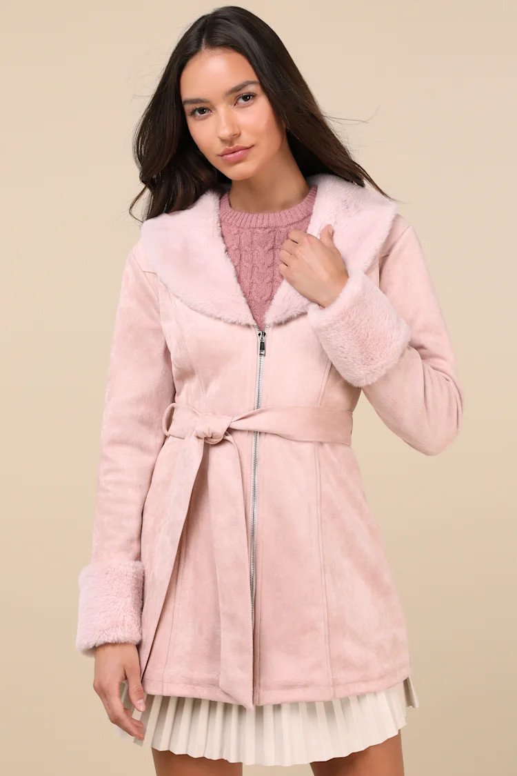 Sweetly Cozy Light Pink Vegan Suede Faux Fur Coat | Lulus
