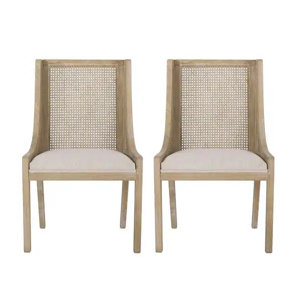 Maurers Cane and Wood Upholstered Dining Chairs (Set of 2) by Christopher Knight Home - On Sale -... | Bed Bath & Beyond