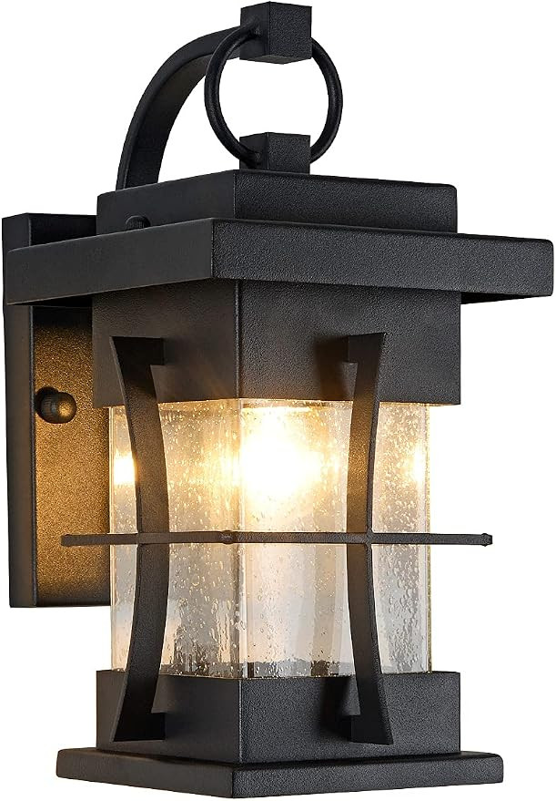 Outdoor Wall Lanterns Small IP65 Waterproof Outdoor Wall Sconce Black Metal with Clear Seeded Gla... | Amazon (US)