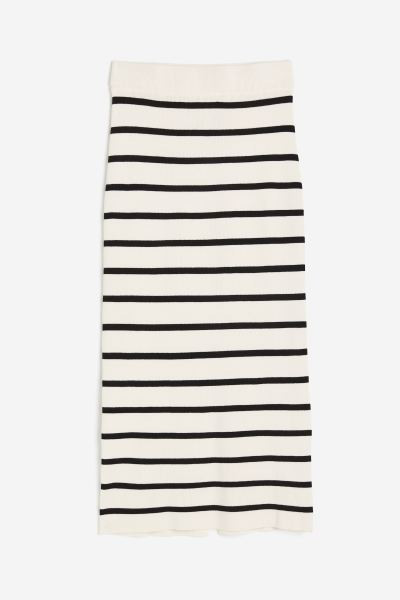 Rib-knit skirt - Cream/Black striped - Ladies | H&M GB | H&M (UK, MY, IN, SG, PH, TW, HK)